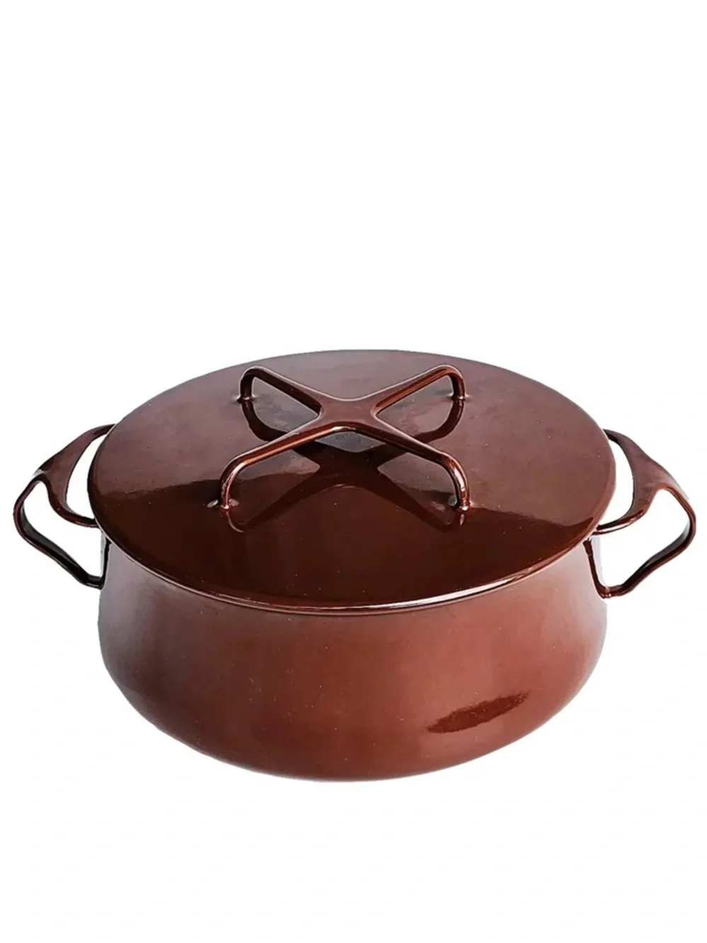 Dansk Brown Enamelware Casserole Covered Pot Trivet Top Ihq France 1956